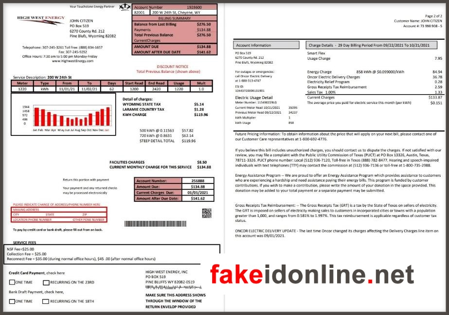 Wyoming Utility Bill PSD Template - Wyoming Proof of Address